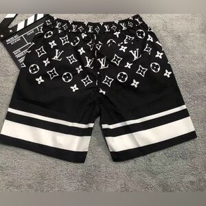 Louis Vuitton Black & White Logo Print Swim Shorts